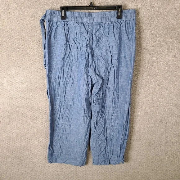 J by J Crew Pants Womens 14 Blue Chambray Wide Leg Crop Tie Waist‎ Cotton - Picture 3 of 11